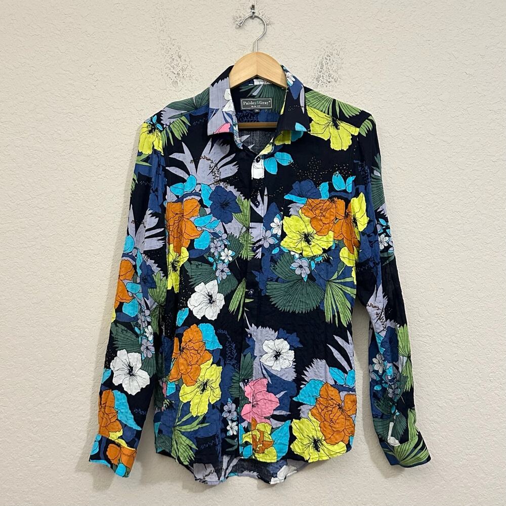 PAISLEY & GRAY Shirt Vibrant Floral Tropical Slim Fit LS Button Up Party